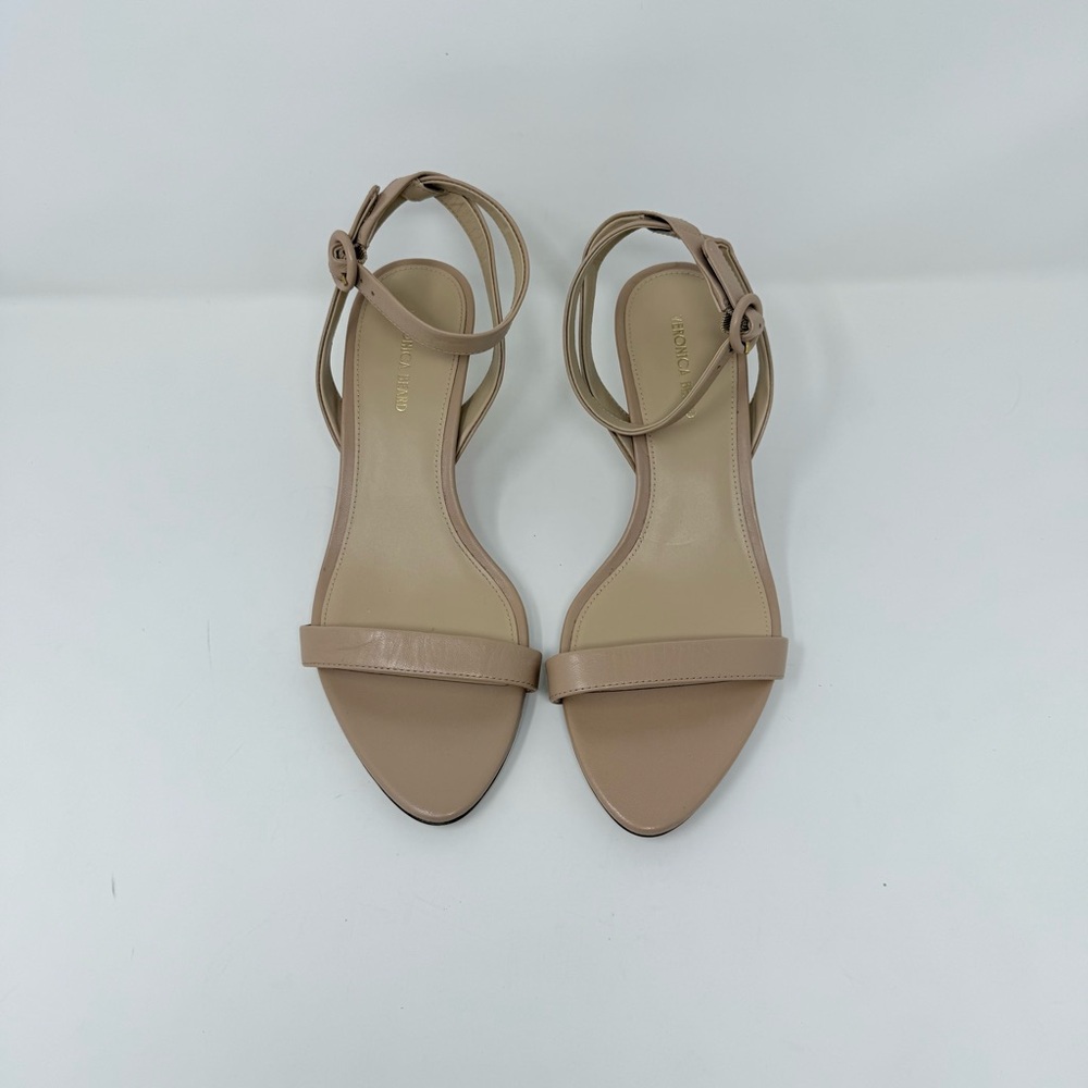New Veronica Beard Darcelle Leather Sandal In Bisque Mid Heel Sz 7.5 - Picture 6 of 14